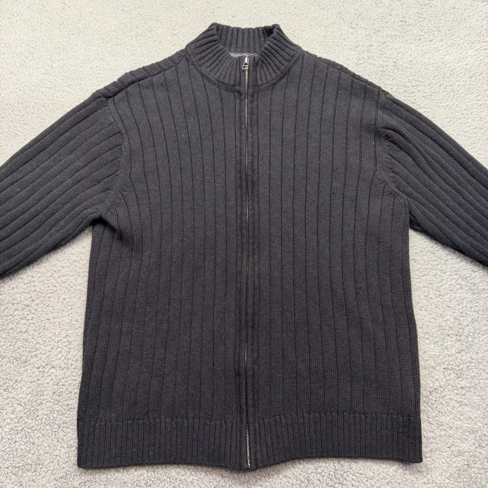 Chaps‎ 70741 Mens XL Black 100% Cotton C28969 Full Zip Ribbed Mock Neck Sweater